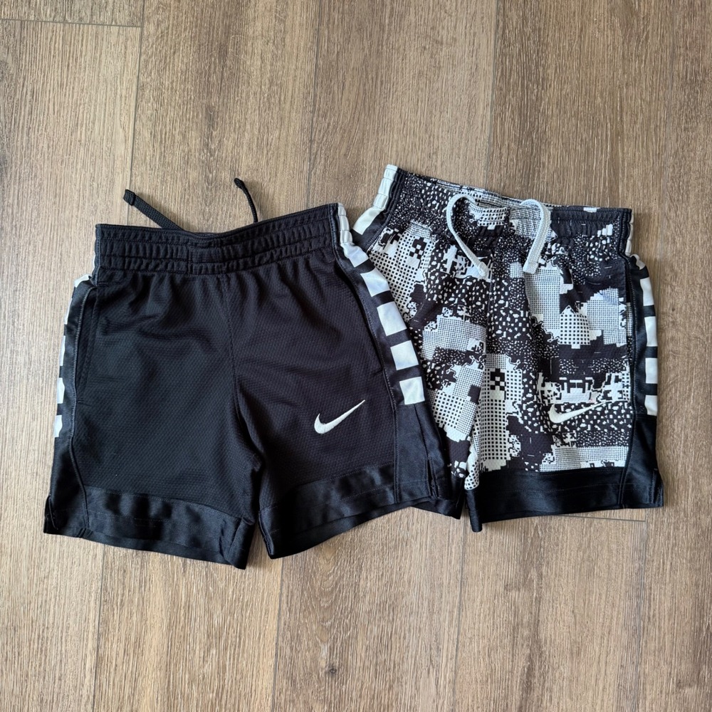 Nike Elite Basketball Shorts Boys XS Black White Dri-FIT Mesh Lot of 2